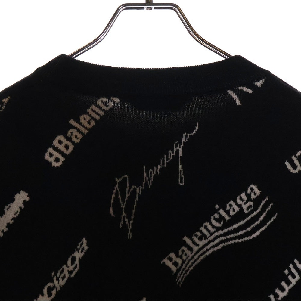 BALENCIAGA(バレンシアガ) Logomania All Over Sweater ロゴマニア ウール クルーネックニットセーター ブラック