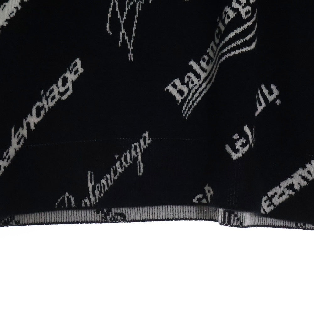 BALENCIAGA(バレンシアガ) Logomania All Over Sweater ロゴマニア ウール クルーネックニットセーター ブラック