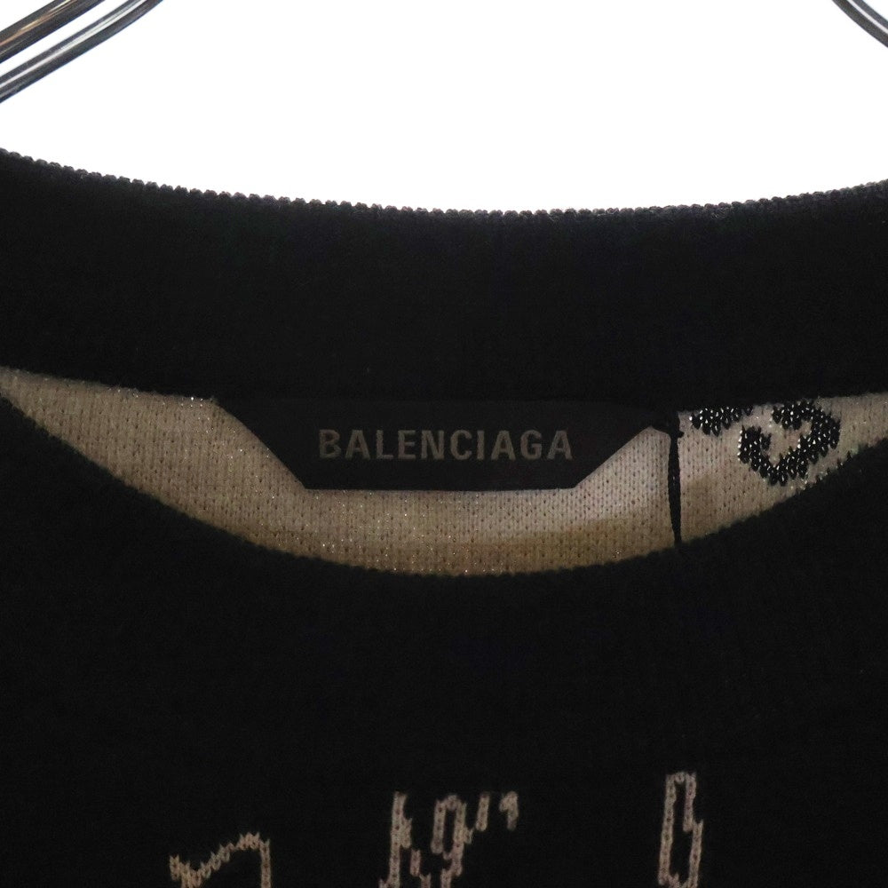 BALENCIAGA(バレンシアガ) Logomania All Over Sweater ロゴマニア ウール クルーネックニットセーター ブラック