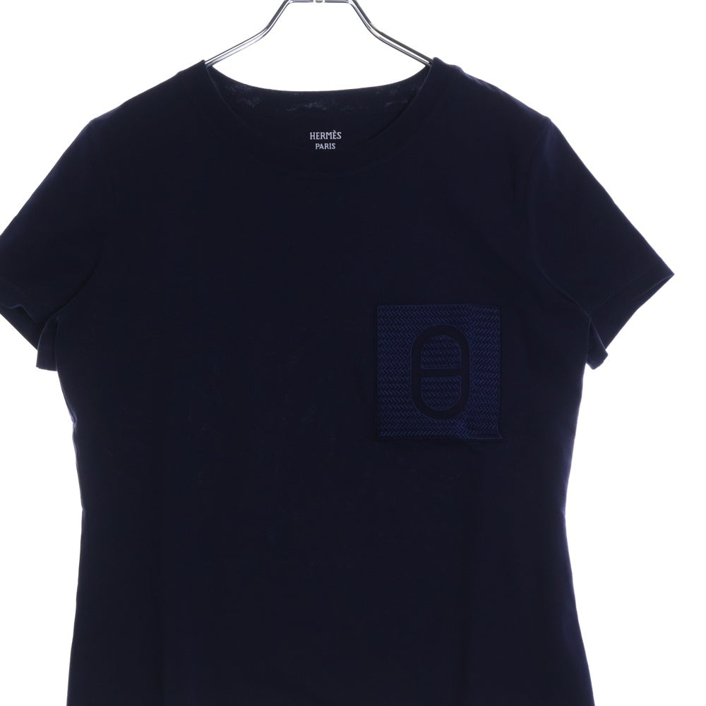 HERMES(エルメス) 23SS シェーヌダンクル Hロゴワッペン クルーネック 半袖Tシャツ カットソー ネイビー レディース
