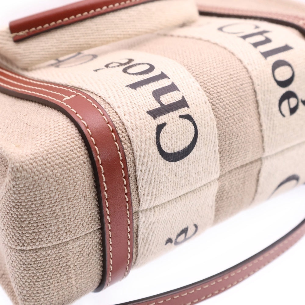 Chloe(クロエ) WOODY ウッディミニ トート キャンバス レザー ショルダーバッグ ベージュ/ブラウン レディース CHC22AS397I2690U