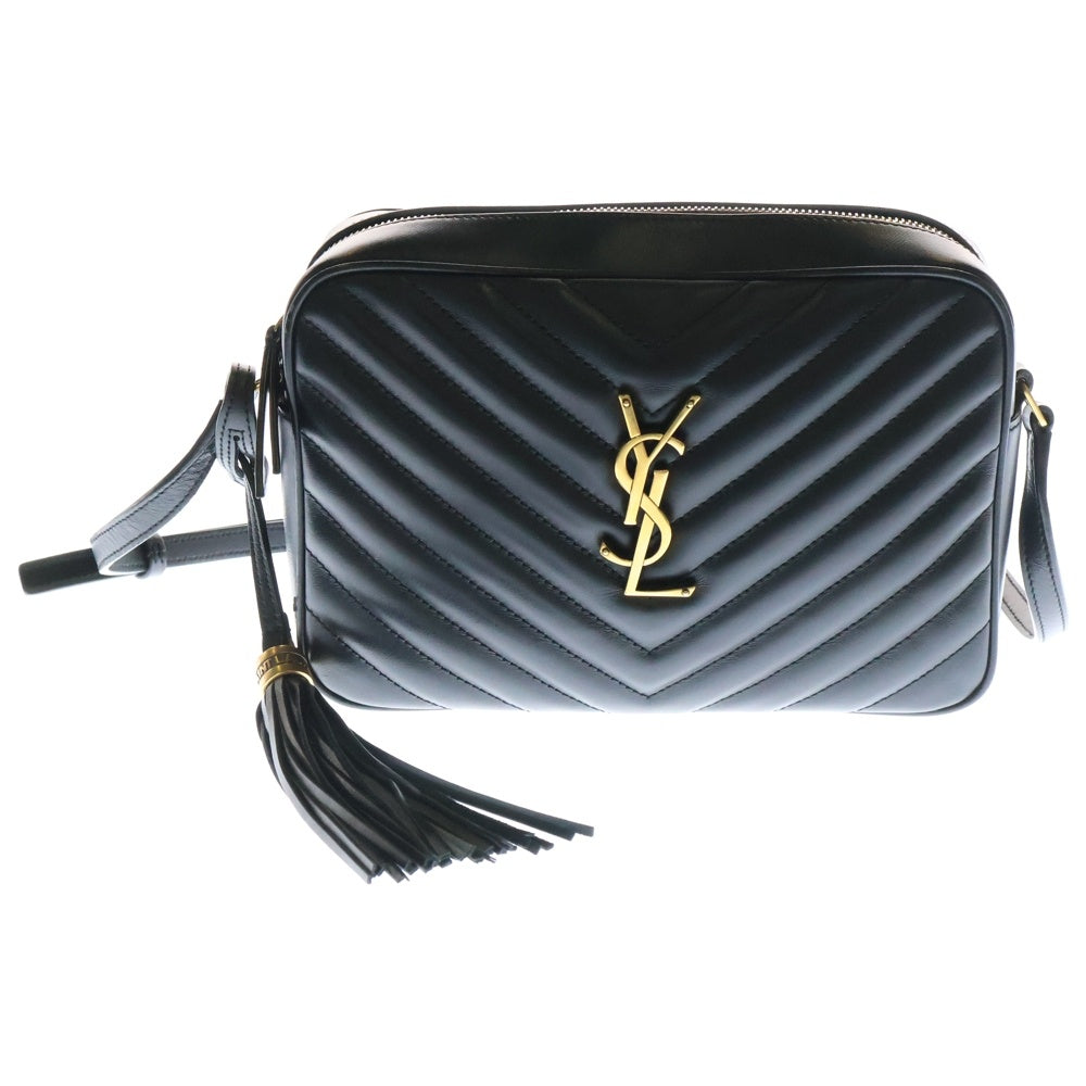 SAINT LAURENT PARIS(サンローランパリ) Vステッチ ルー フリンジショルダーバッグ 斜め掛けバッグ ブラック ゴールド金具 レザー 612544