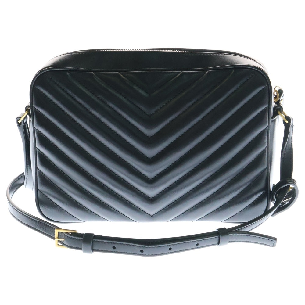 SAINT LAURENT PARIS(サンローランパリ) Vステッチ ルー フリンジショルダーバッグ 斜め掛けバッグ ブラック ゴールド金具 レザー 612544