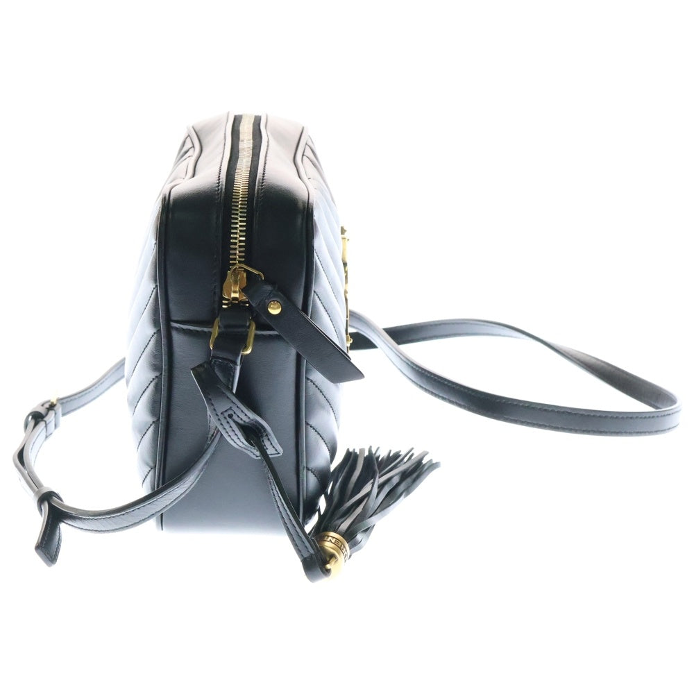 SAINT LAURENT PARIS(サンローランパリ) Vステッチ ルー フリンジショルダーバッグ 斜め掛けバッグ ブラック ゴールド金具 レザー 612544