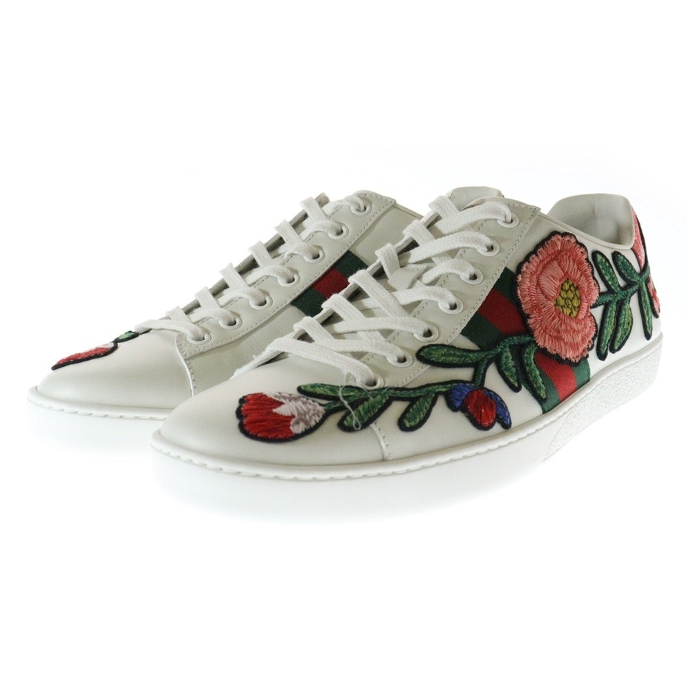 GUCCI(グッチ) エース シェリーライン フローラル フラワー エンブロイダリー ローカットシューズ スニーカー ホワイト/グリーン レディース 431917