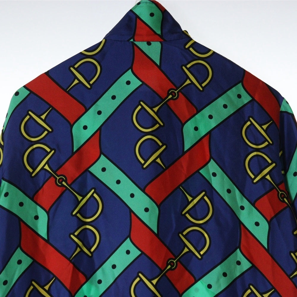 GUCCI(グッチ) 24SS ウェブ シェリーライン ホースビットプリント総柄 シルク ジップアップジャケット レッド/ブルー 743005 XJFJF
