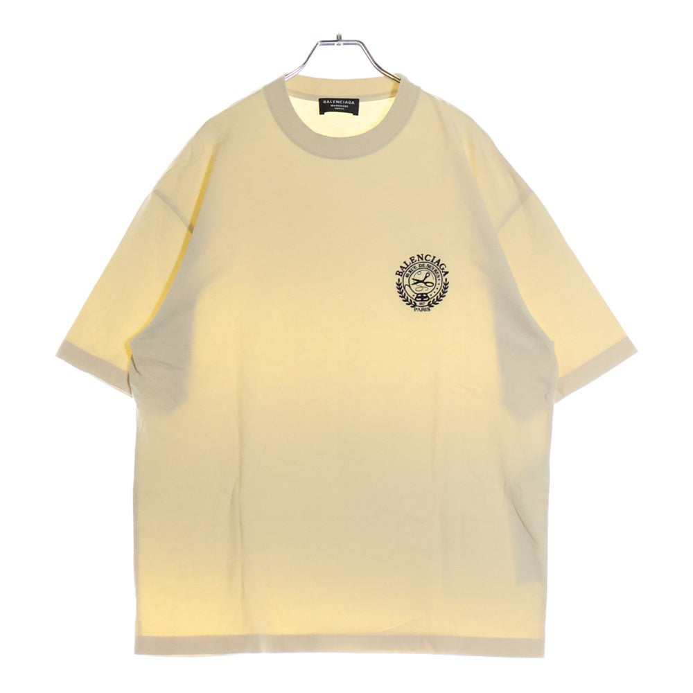 BALENCIAGA(バレンシアガ) 21AW エンブレム ロゴ刺繍 半袖Tシャツ カットソー ベージュ 612966 TMVA2