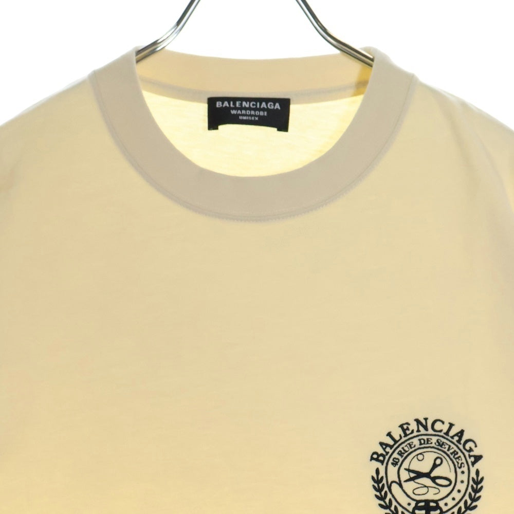 BALENCIAGA(バレンシアガ) 21AW エンブレム ロゴ刺繍 半袖Tシャツ カットソー ベージュ 612966 TMVA2