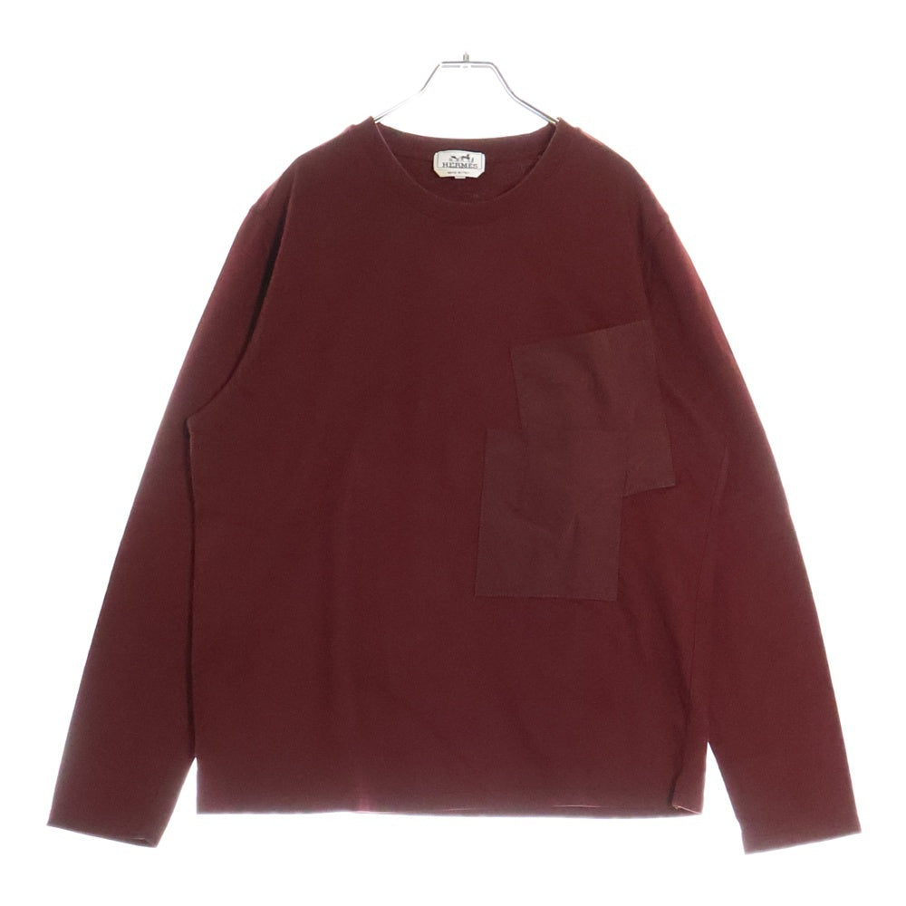 HERMES(エルメス) ポケットデザイン クルーネック ロングスリーブ 長袖Tシャツ カットソー ボルドー