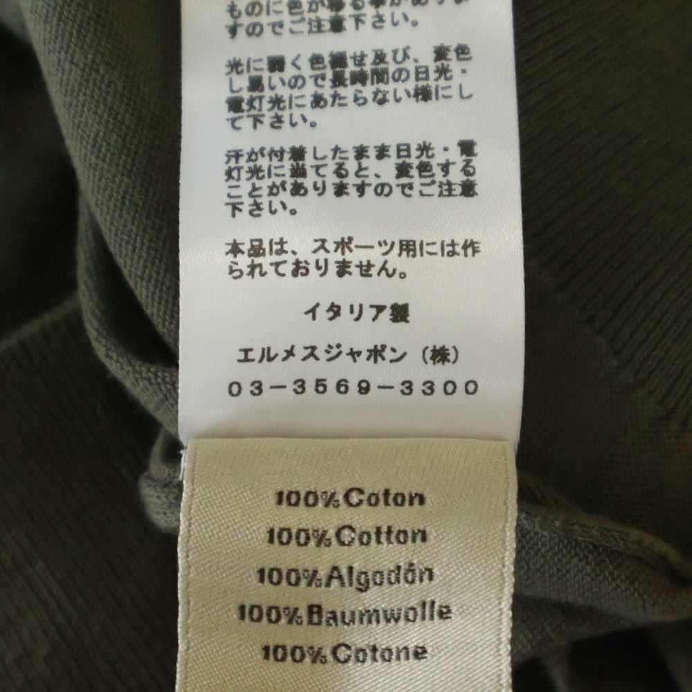 HERMES(エルメス) ショルダー リブ コットンニット クルーネック 半袖Tシャツ カットソー カーキ