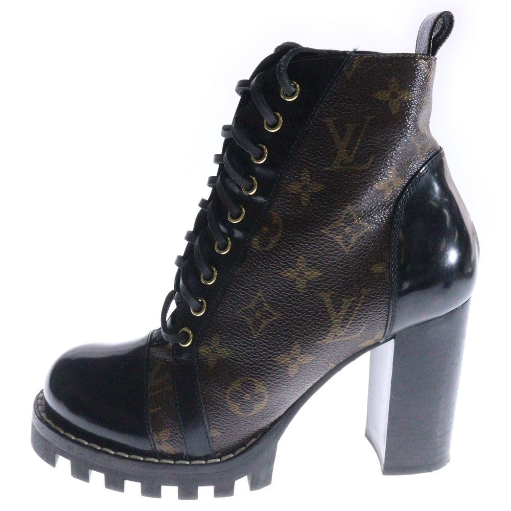 LOUIS VUITTON(ルイヴィトン) モノグラム スタートレイル ブーツ ヒール シューズ ブラウン×ブラック #38 レディース