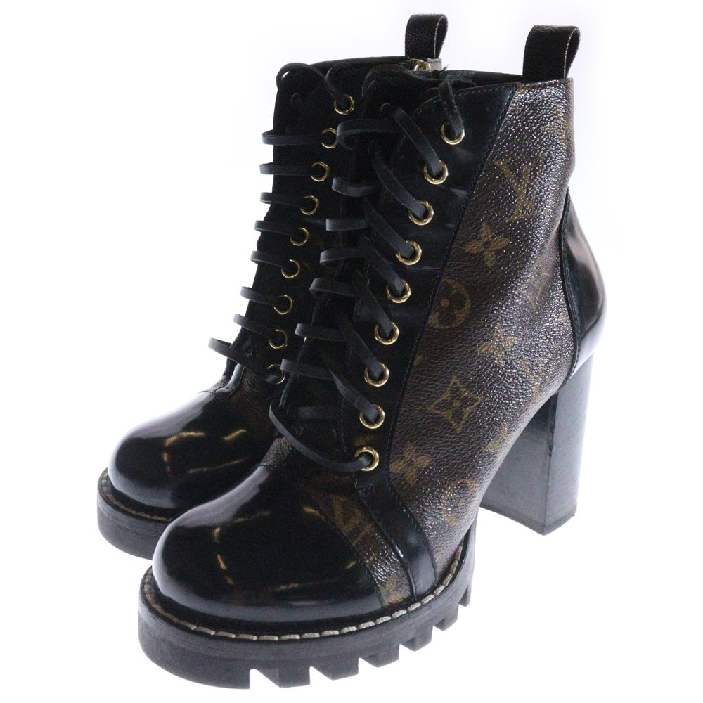 LOUIS VUITTON(ルイヴィトン) モノグラム スタートレイル ブーツ ヒール シューズ ブラウン×ブラック #38 レディース