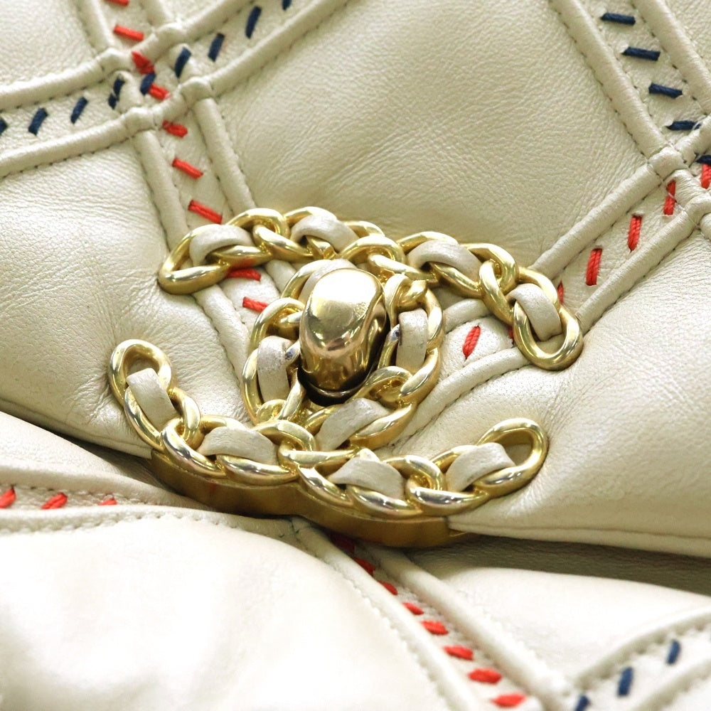 CHANEL(シャネル) ディズヌフ マトラッセル25 ココマーク ラムスキン レザー シングルフラップ チェーンショルダーバッグ ゴールド/シルバー金具 マルチカラーステッチ 31番台