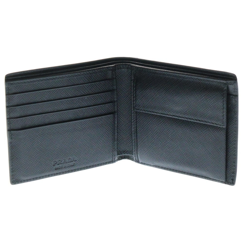 PRADA(プラダ) サフィアーノ 2つ折り財布 ウォレット カードケース 名刺入れ ブラック シルバー金具 レザー 2MO738