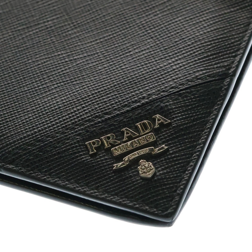 PRADA(プラダ) サフィアーノ 2つ折り財布 ウォレット カードケース 名刺入れ ブラック シルバー金具 レザー 2MO738