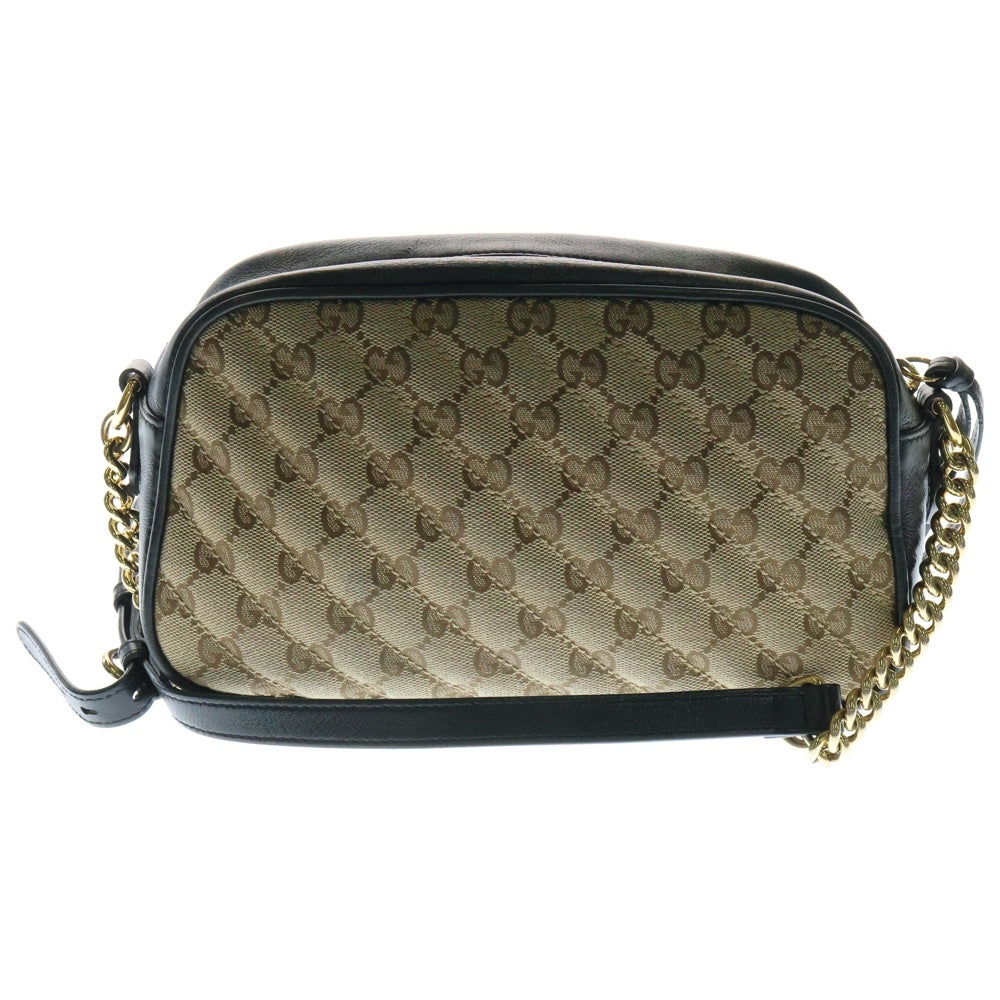 GUCCI(グッチ) GGマーモント チェーンショルダーバッグ ミニバッグ キャンバス×レザー ベージュ×ブラック ゴールド金具 447632