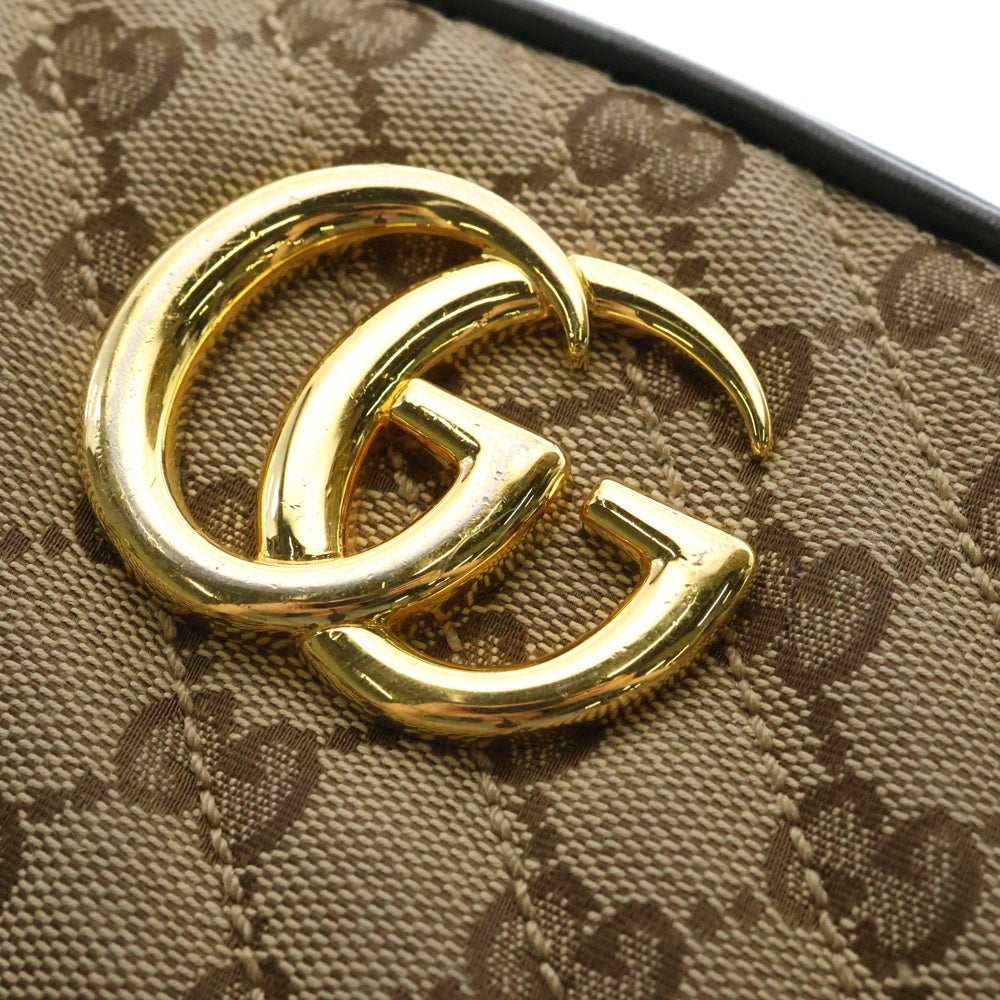 GUCCI(グッチ) GGマーモント チェーンショルダーバッグ ミニバッグ キャンバス×レザー ベージュ×ブラック ゴールド金具 447632
