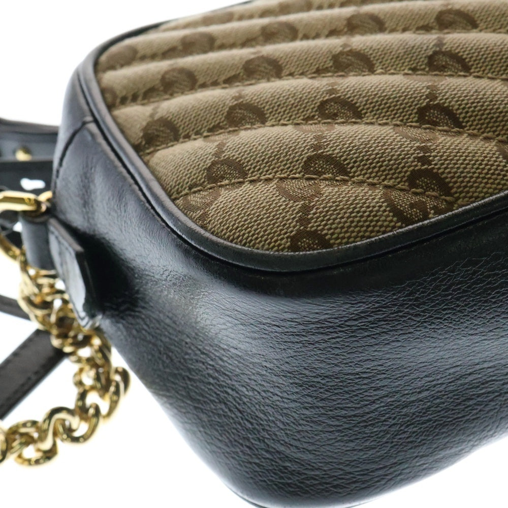 GUCCI(グッチ) GGマーモント チェーンショルダーバッグ ミニバッグ キャンバス×レザー ベージュ×ブラック ゴールド金具 447632