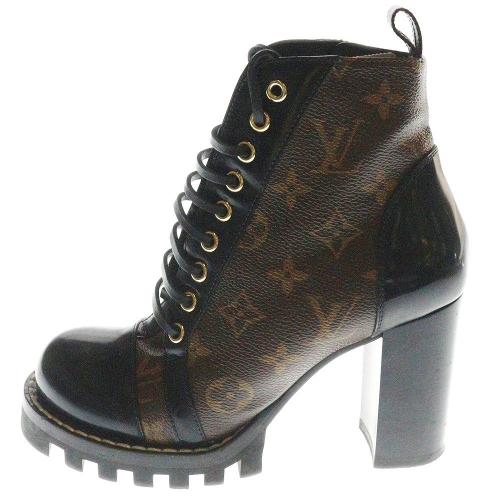 LOUIS VUITTON(ルイヴィトン) スタートレイルライン モノグラム PVC レザー サイドジップ レースアップ ヒール アンクルブーツ ブラウン/ブラック レディース 1A2Y7T