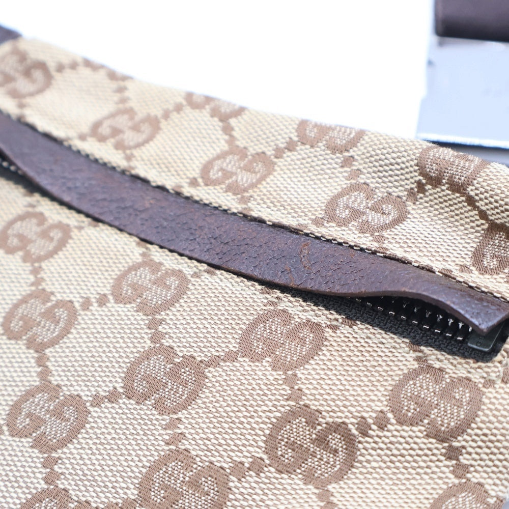 GUCCI(グッチ) GGキャンバス ウエストポーチ ショルダー ボディバッグ シルバー金具 ベージュ/ブラウン 28566