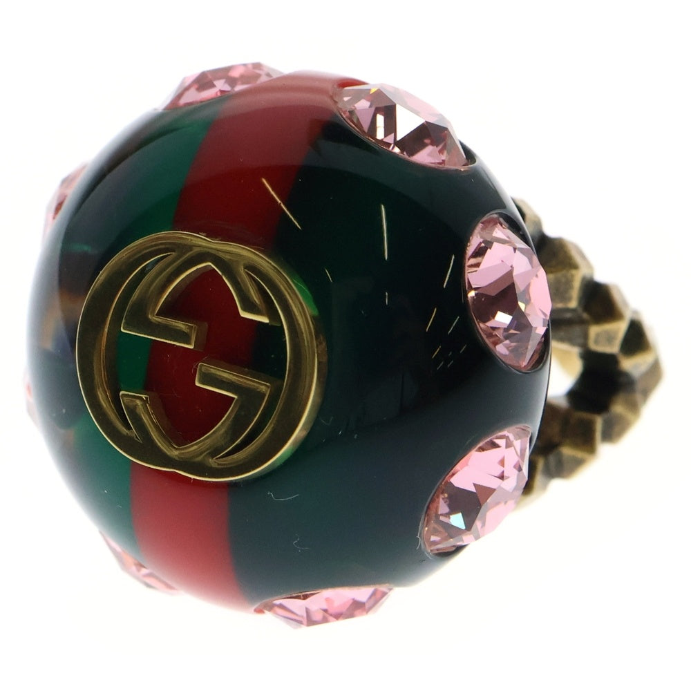 GUCCI(グッチ) インターロッキングG ヴィンテージウェブリング ピンククリスタル×ゴールドフィニッシュメタル 指輪 539112
