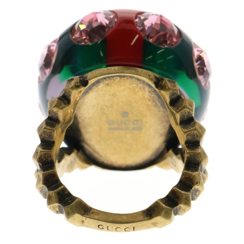 GUCCI(グッチ) インターロッキングG ヴィンテージウェブリング ピンククリスタル×ゴールドフィニッシュメタル 指輪 539112