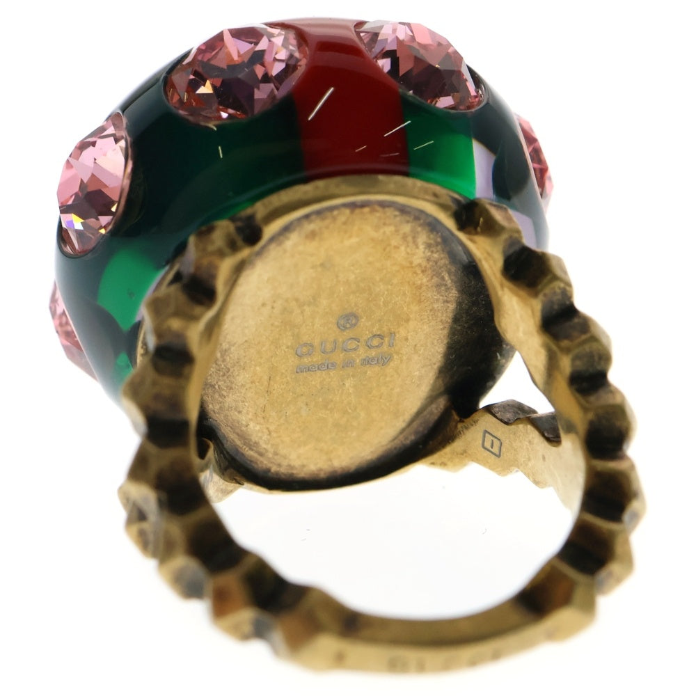 GUCCI(グッチ) インターロッキングG ヴィンテージウェブリング ピンククリスタル×ゴールドフィニッシュメタル 指輪 539112