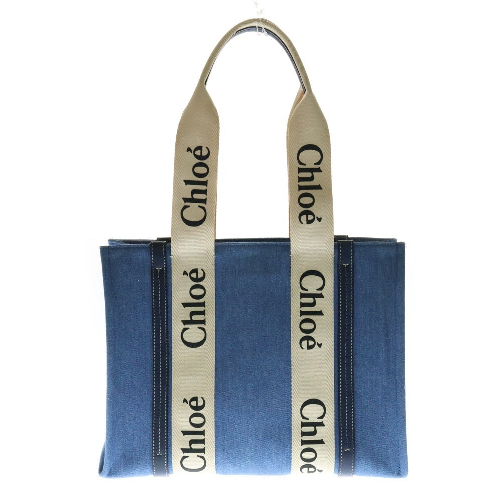 Chloe(クロエ) ウッディ ミディアム トートバッグ ハンドバッグ インディゴブルー デニム×レザー 01227565