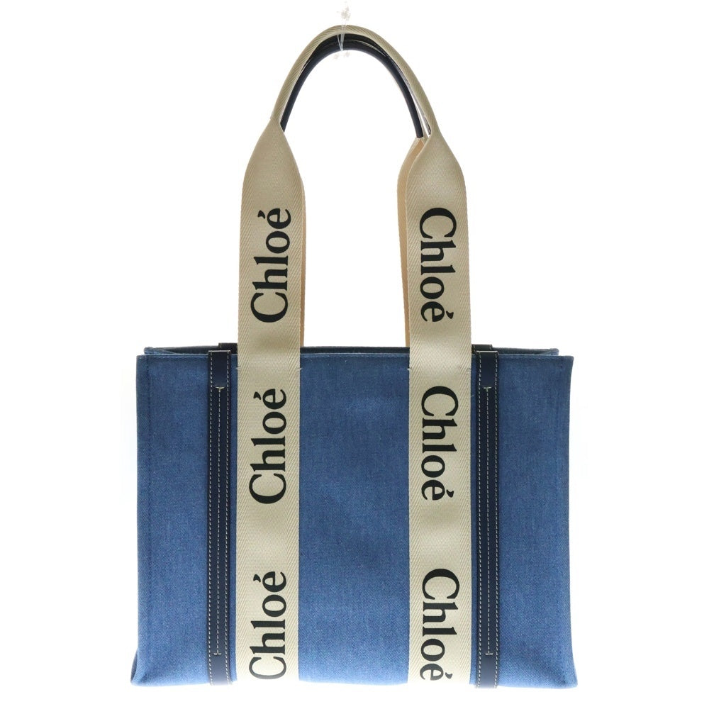 Chloe(クロエ) ウッディ ミディアム トートバッグ ハンドバッグ インディゴブルー デニム×レザー 01227565