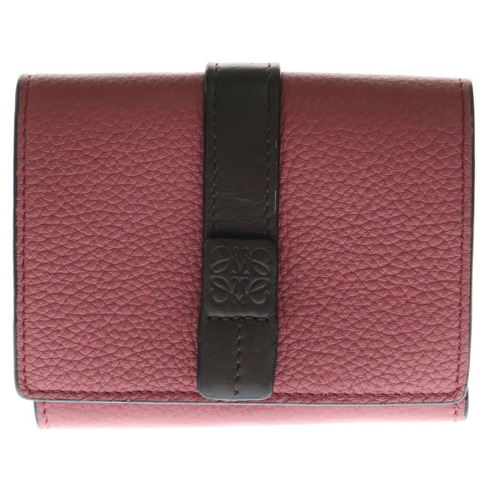 LOEWE(ロエベ) トライフォールド アナグラムロゴ レザー コンパクトウォレット 三つ折り財布 ピンク/ブラウン h30755a