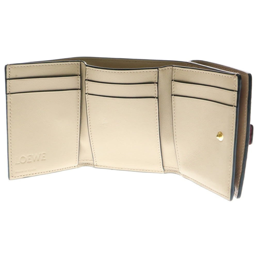 LOEWE(ロエベ) トライフォールド アナグラムロゴ レザー コンパクトウォレット 三つ折り財布 ピンク/ブラウン h30755a