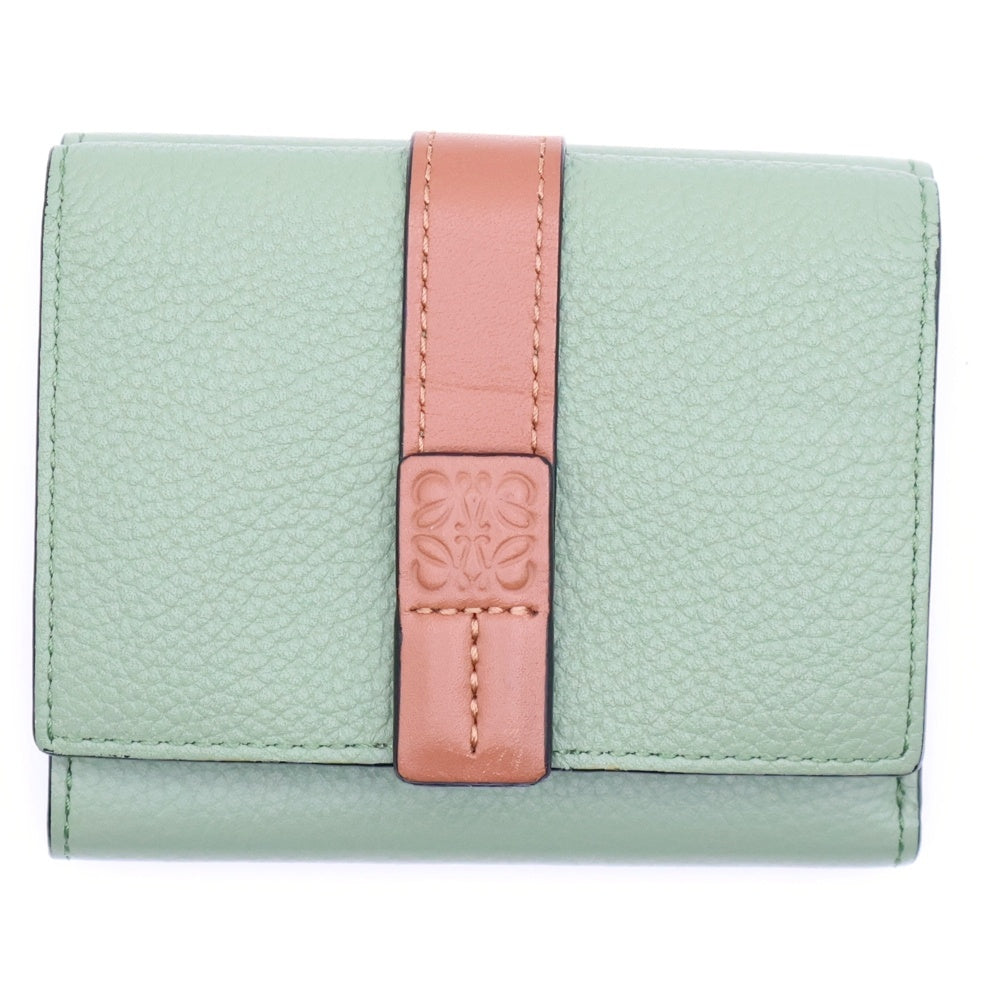 LOEWE(ロエベ) トライフォールド 三つ折り財布 グリーン×ブラウン レザー コンパクトウォレット