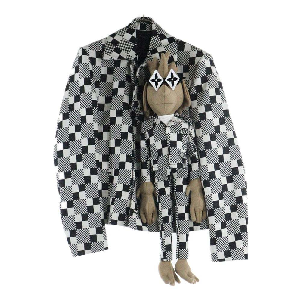 LOUIS VUITTON(ルイヴィトン) 21SS LVフレンド ジャケットウィズドッグパペット ダミエ総柄 ウール 3B テーラード ショートジャケット ブラック/ホワイト HKJ91EZVL