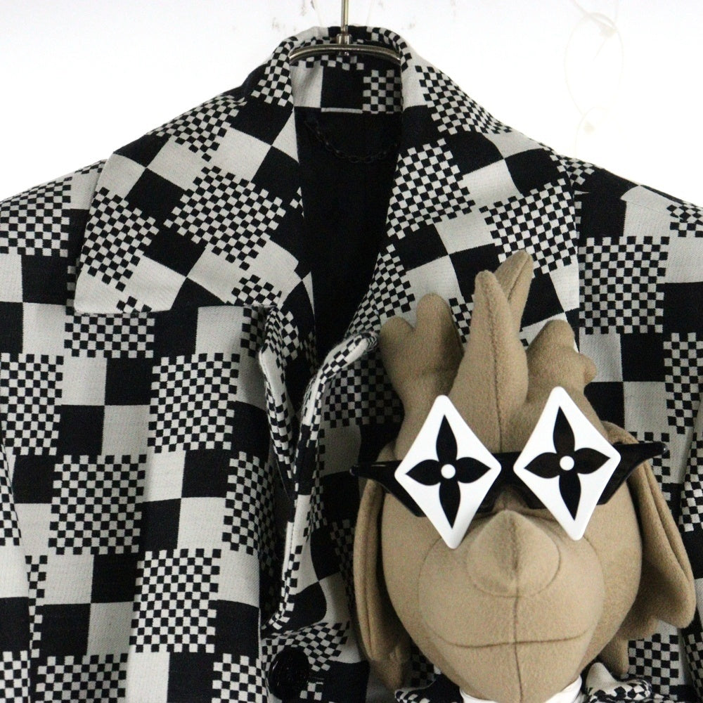 LOUIS VUITTON(ルイヴィトン) 21SS LVフレンド ジャケットウィズドッグパペット ダミエ総柄 ウール 3B テーラード ショートジャケット ブラック/ホワイト HKJ91EZVL