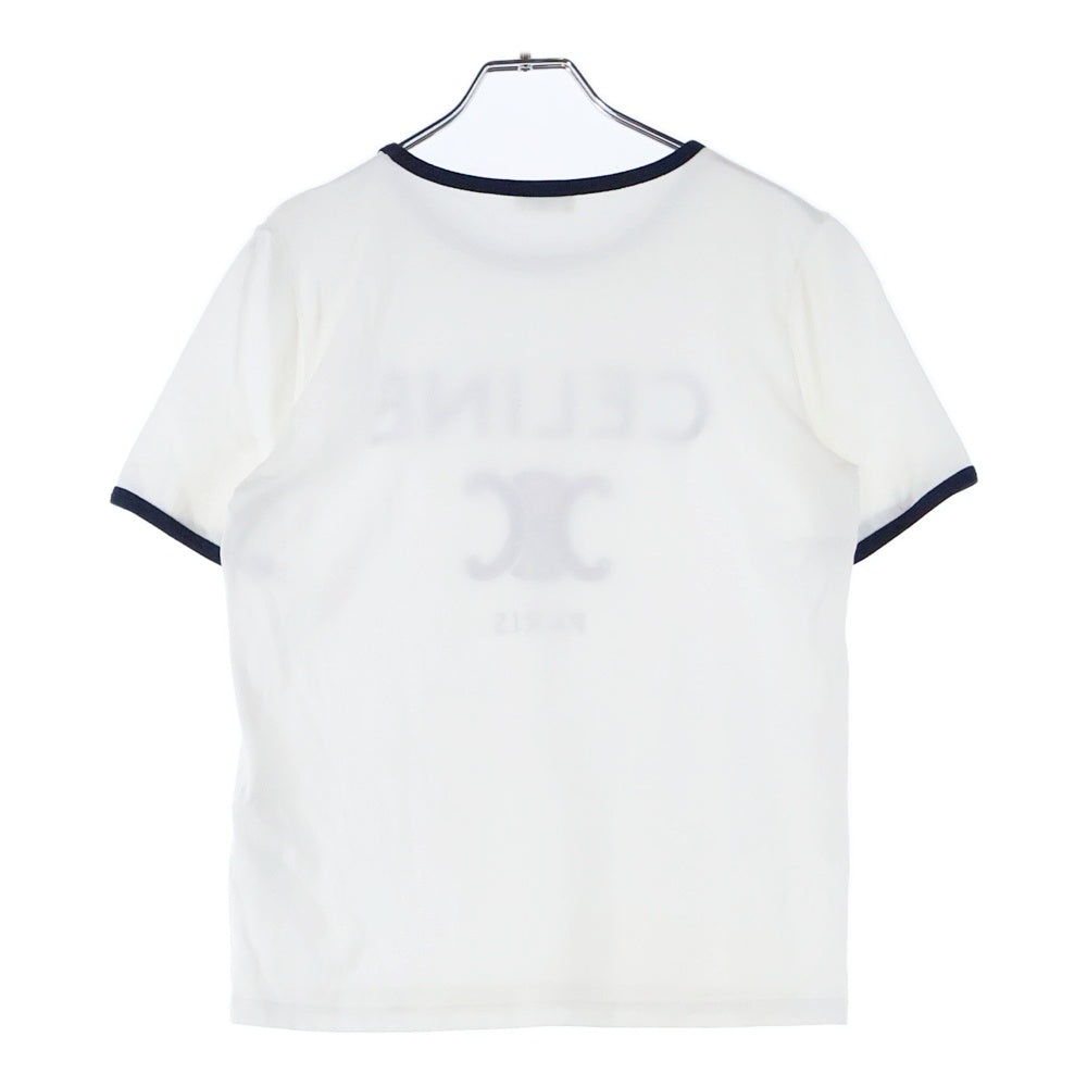 CELINE(セリーヌ) 22SS エディ期 トリオンフ ロゴプリント 半袖リンガーTシャツ カットソー ホワイト/ネイビー 2X872671Q