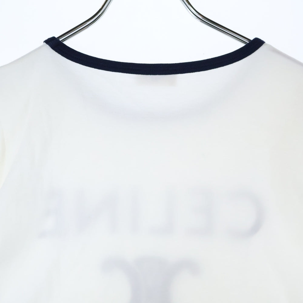 CELINE(セリーヌ) 22SS エディ期 トリオンフ ロゴプリント 半袖リンガーTシャツ カットソー ホワイト/ネイビー 2X872671Q