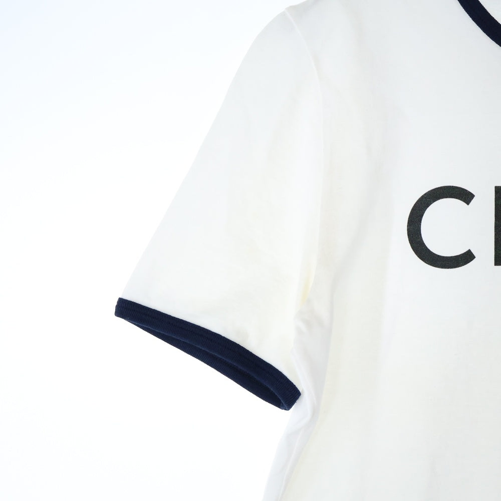CELINE(セリーヌ) 22SS エディ期 トリオンフ ロゴプリント 半袖リンガーTシャツ カットソー ホワイト/ネイビー 2X872671Q