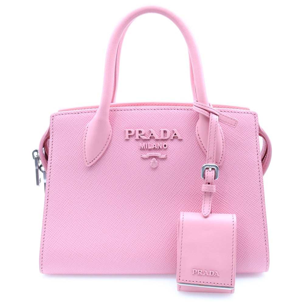 PRADA(プラダ) トライアングルロゴ モノクローム 2WAY サフィアーノレザーハンドバッグ ショルダーバッグ ピンク レディース 1BA269