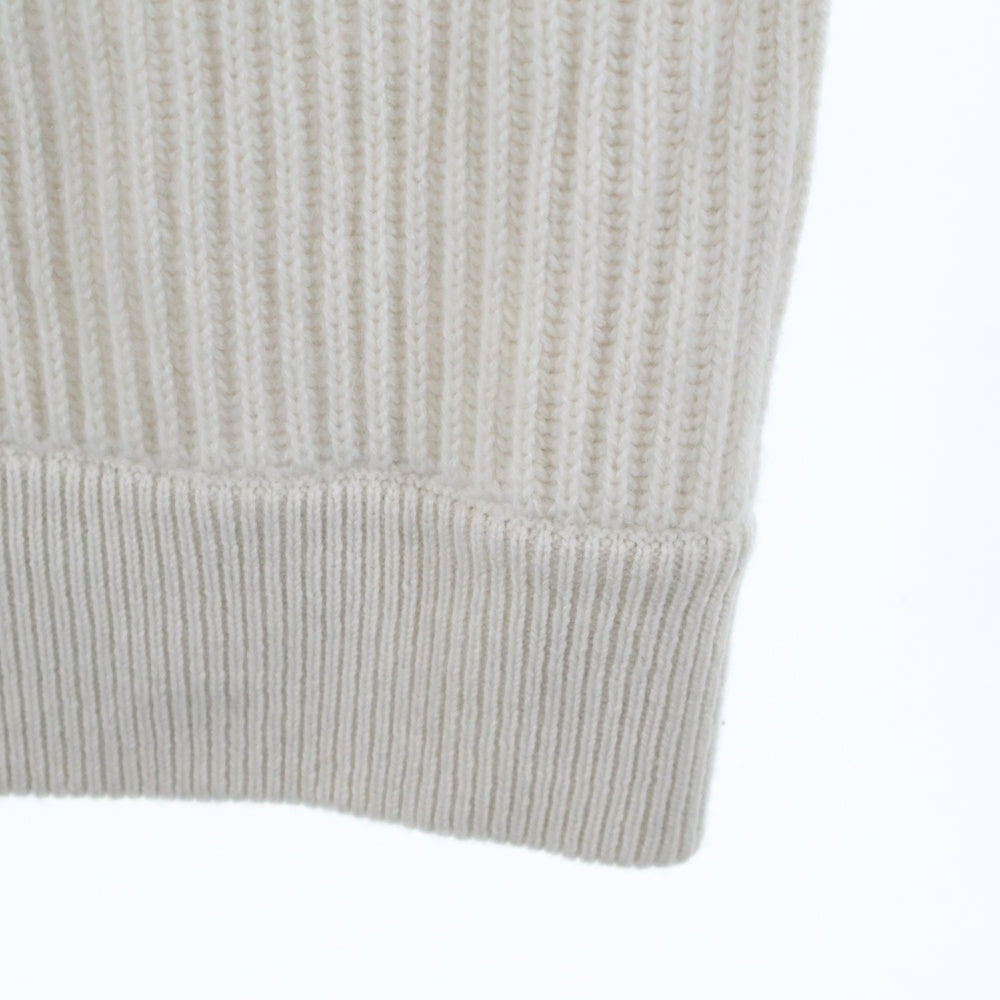 BRUNELLO CUCINELLI(ブルネロクチネリ) モニーレ 装飾 カシミヤ ニット モックネック ジップアップ ロング ジャケット ドライバーズニット ホワイト