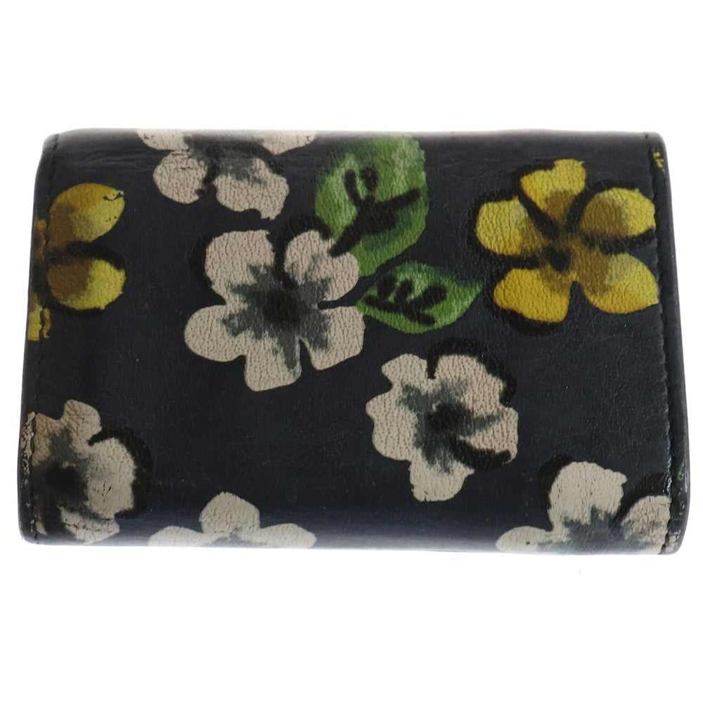 BALENCIAGA(バレンシアガ) ミニペーパーウォレット 花柄 コンパクトウォレット 三つ折り財布 コインケース ブラック レザー