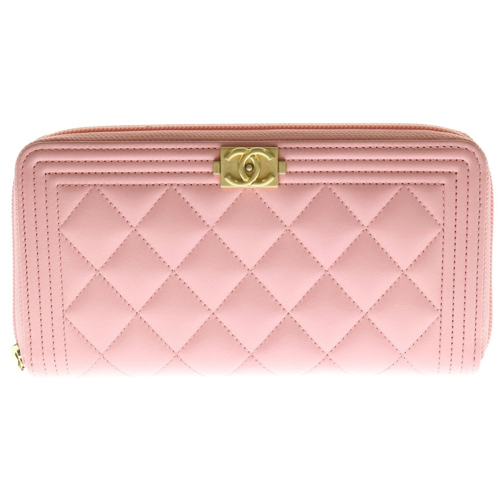 CHANEL(シャネル) ボーイシャネル ラウンドファスナーロングウォレット サーモンピンク レディース