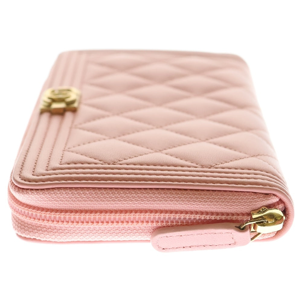 CHANEL(シャネル) ボーイシャネル ラウンドファスナーロングウォレット サーモンピンク レディース