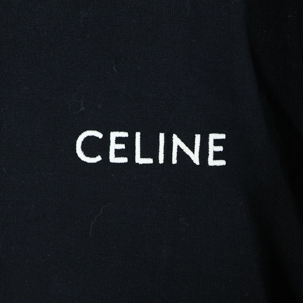 CELINE(セリーヌ) ロゴ刺繍 サイドライン コットンジャージー クルーネック 半袖Tシャツ カットソー ブラック 2X15N671Q.38LC