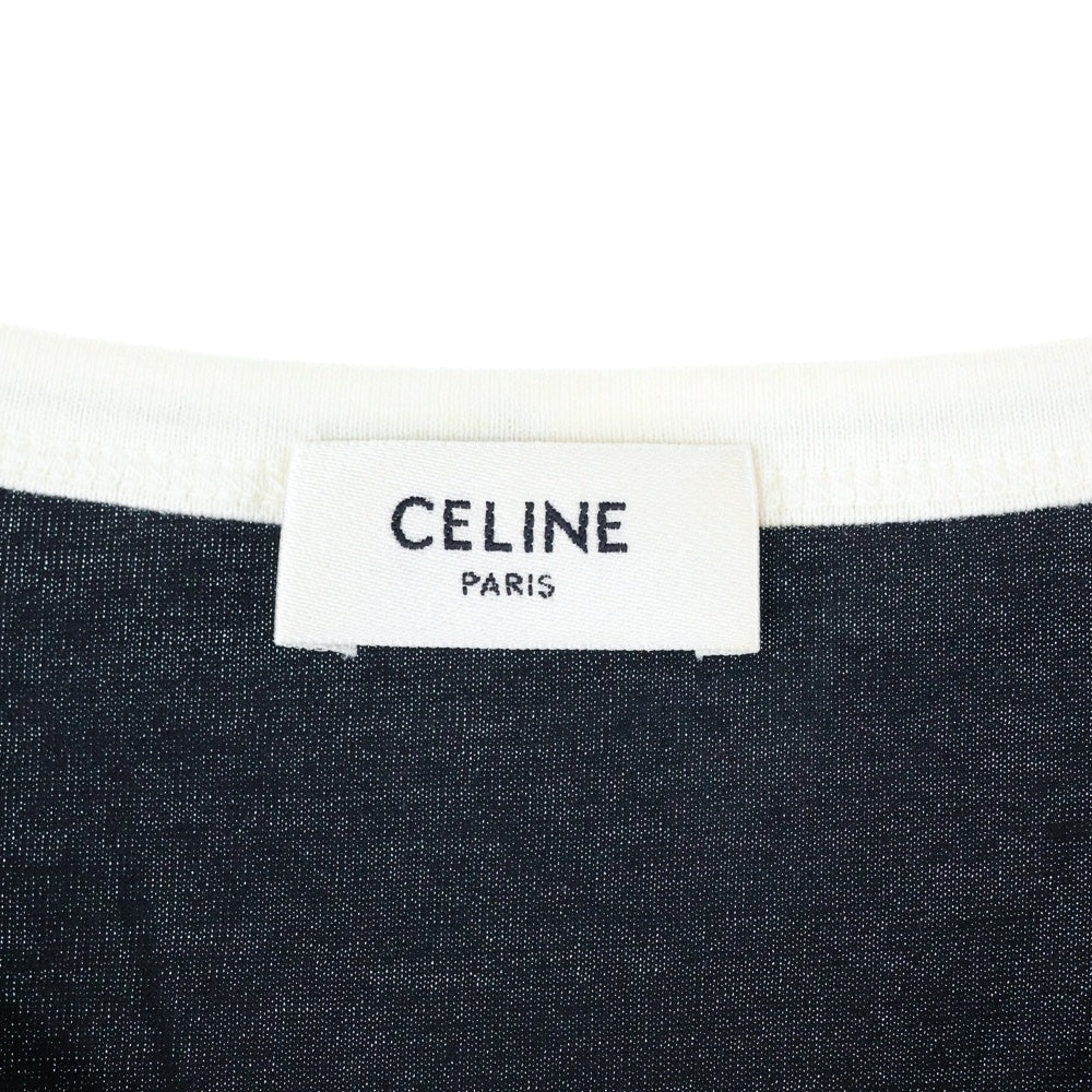 CELINE(セリーヌ) ロゴ刺繍 サイドライン コットンジャージー クルーネック 半袖Tシャツ カットソー ブラック 2X15N671Q.38LC