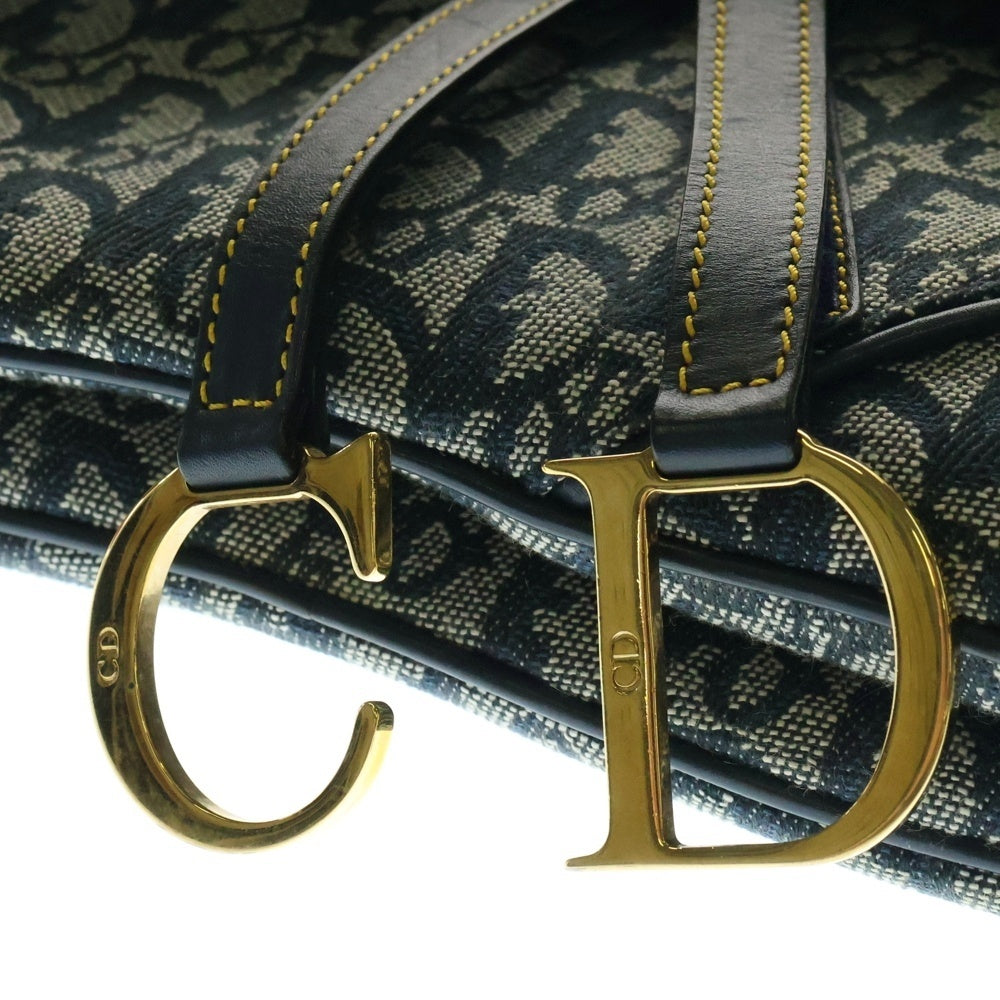Christian Dior(クリスチャンディオール) トロッター サドルバッグ ブルー キャンバス×レザー ワンショルダーバッグ ハンドバッグ