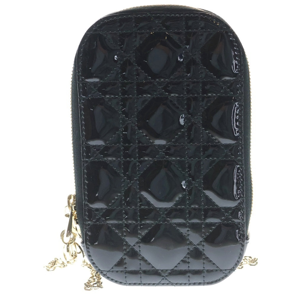 Christian Dior(クリスチャンディオール) カナージュ フォンホルダー ブラック パテント ショルダーバッグ レディース