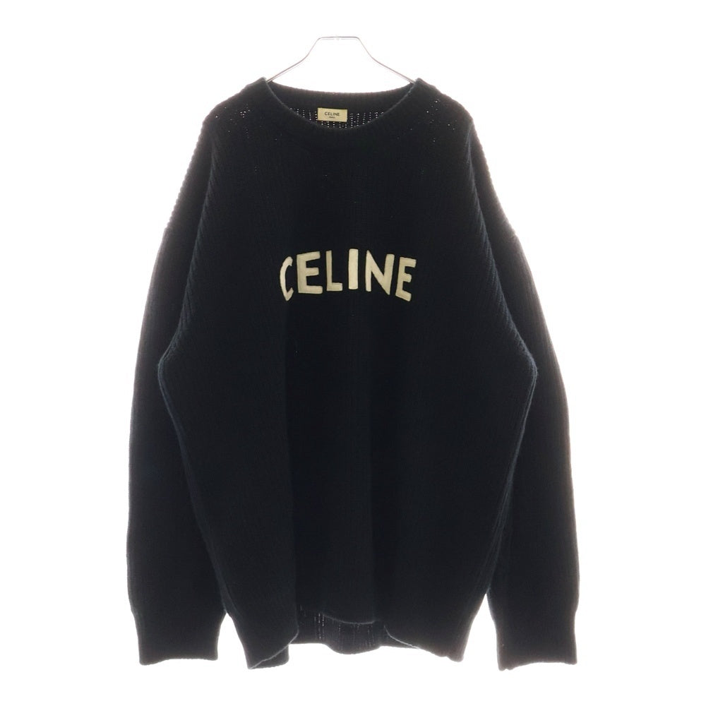 CELINE(セリーヌ) 21AW Embroidery Over Size Sweater エンブロイダリーロゴ オーバーサイズクルーネック長袖ニット セーター ブラック 2A19R205O