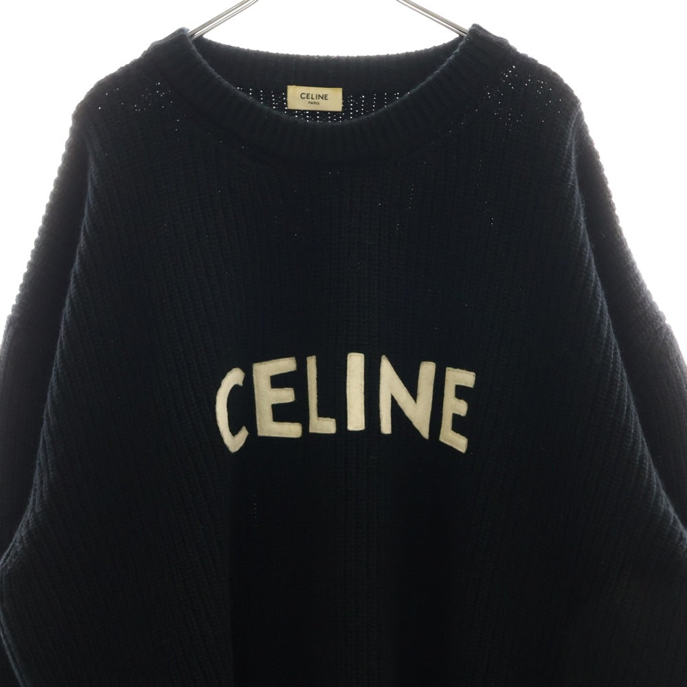 CELINE(セリーヌ) 21AW Embroidery Over Size Sweater エンブロイダリーロゴ オーバーサイズクルーネック長袖ニット セーター ブラック 2A19R205O