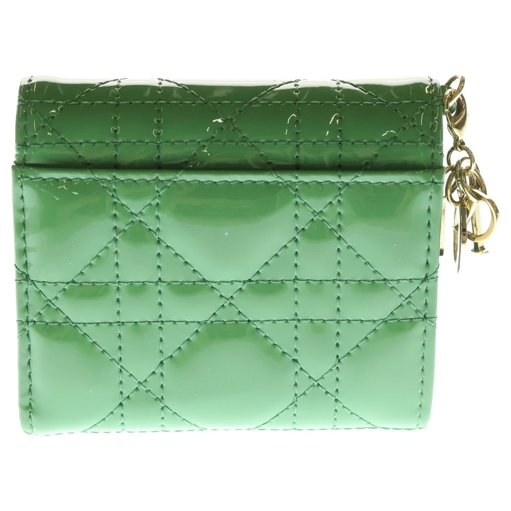Christian Dior(クリスチャンディオール) レディディオール 三つ折り財布 コンパクトウォレット コインケース ゴールド金具 グリーン エナメル