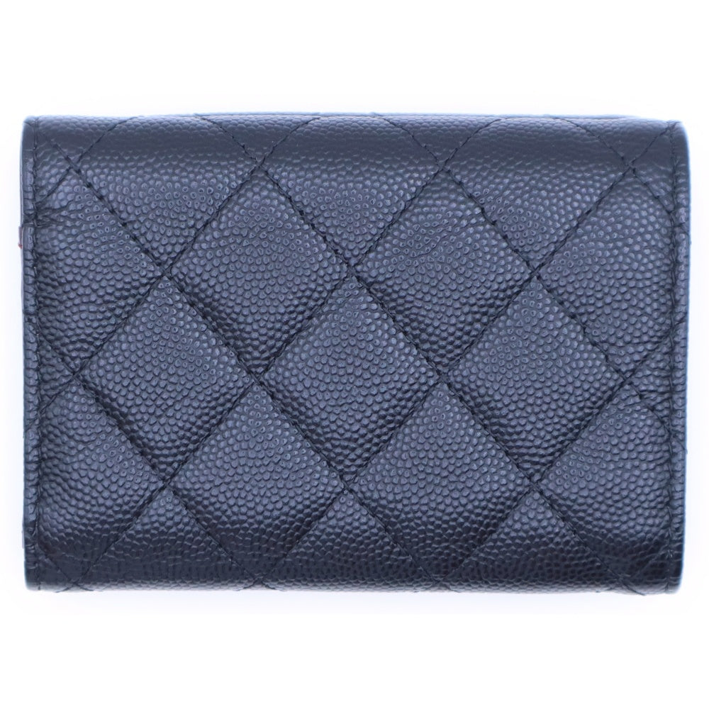 CHANEL(シャネル) マトラッセ クラシック スモール キャビアスキン レザー ココマーク コンパクトウォレット 三つ折り財布 ゴールド金具 ブラック AP0230